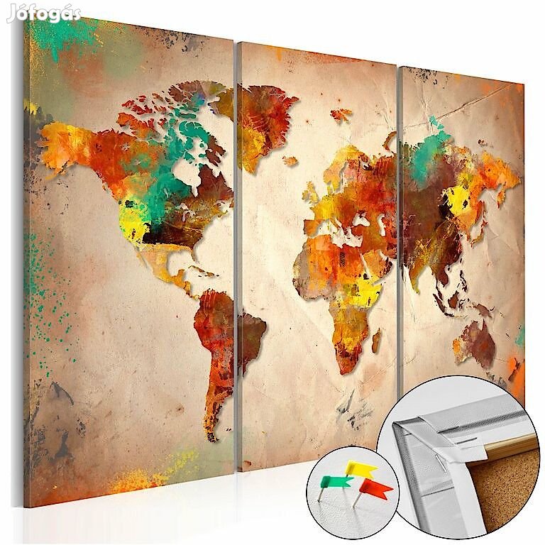 Kép parafán - Painted World Cork Map